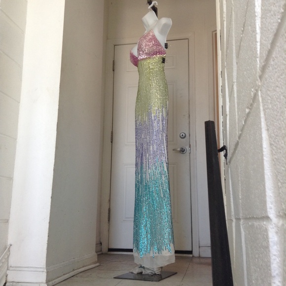 Sherri Hill Cream Silk Multi-Color Sequin Gown - Picture 3 of 7